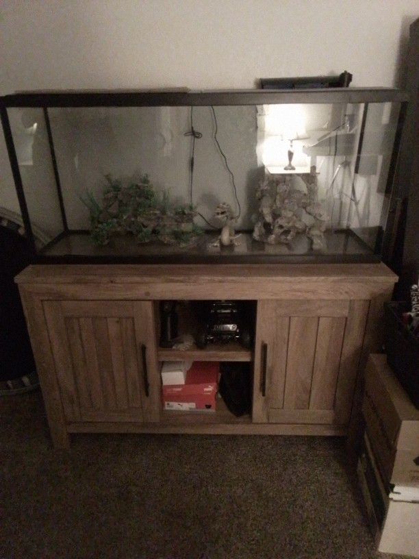 55 GALLON FISH TANK WITH SOLID WOOD STAND