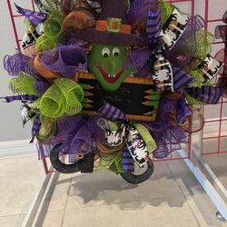 Handmade Halloween Wreath – Witch Theme – Spooky Door Decor