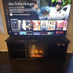 65" Samsung QLED Smart TV With Artificial Fireplace Heater Entertainment Stand