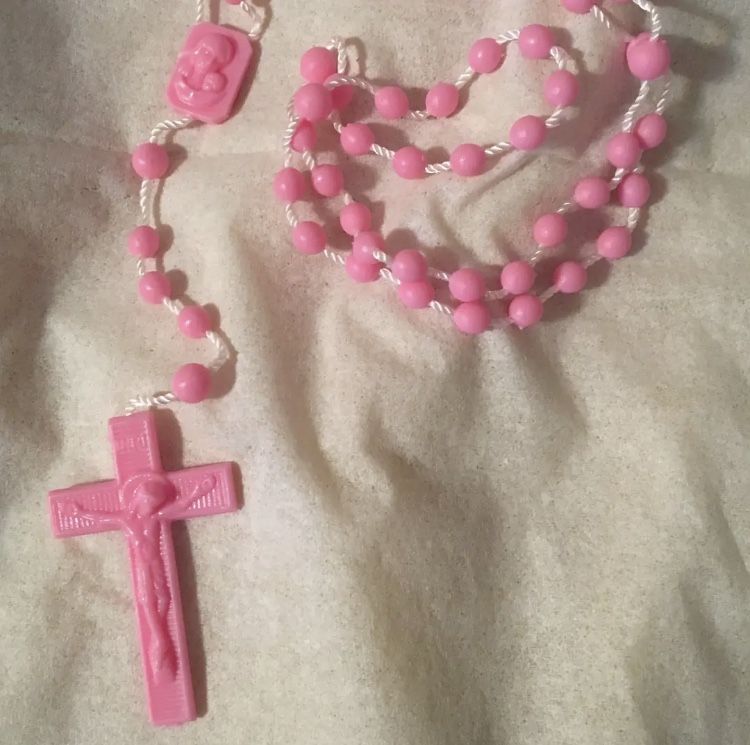 Pink Rosary Religious Charm