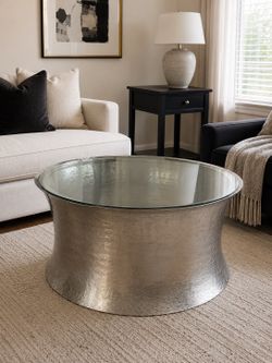Global Views Cuff Cocktail Table - Modern Chrome/Glass Coffee Table