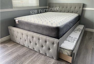 Full Twin Grey Frenchi Trundle Bed With Ortho Mattress Included!!