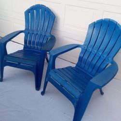 2 Blue Durable Resin Stackable Outdoor Adirondack Chairs with Slatted Backs & Wide Armrests, Ergonomic Design with Lumbar & Neck Support (Normal Wear)
