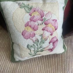 Vintage Floral Flower Needlepoint Pillow 