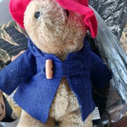Eden Toys 1981 Paddington Bear Plush Navy Blue Jacket Red Hat Vintage 9"