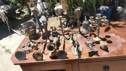 Antique brass candle holders,