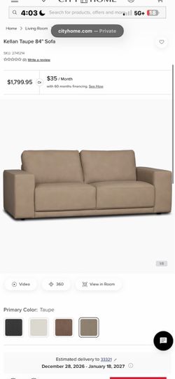 City Home Kellan Taupe 84 inch Sofa