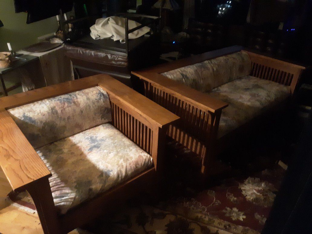 Stickley Style Hand Made Craftmsn Mission Oak Sofa And Chair With No Springs Quality Local Furniture Maker