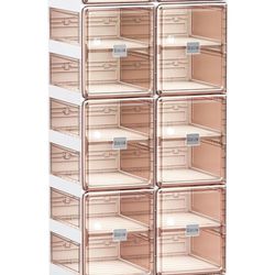 BINSIO Shoe Storage Cabinet with Doors, One Piece Portable Rack Organizer, Easy Assemble, Plastic Clear Box, Foldable Cubby Storage for Closet, Entryw