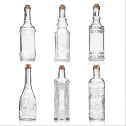 Vintage Glass Bottles with Cork Stoppers – Set of 6
