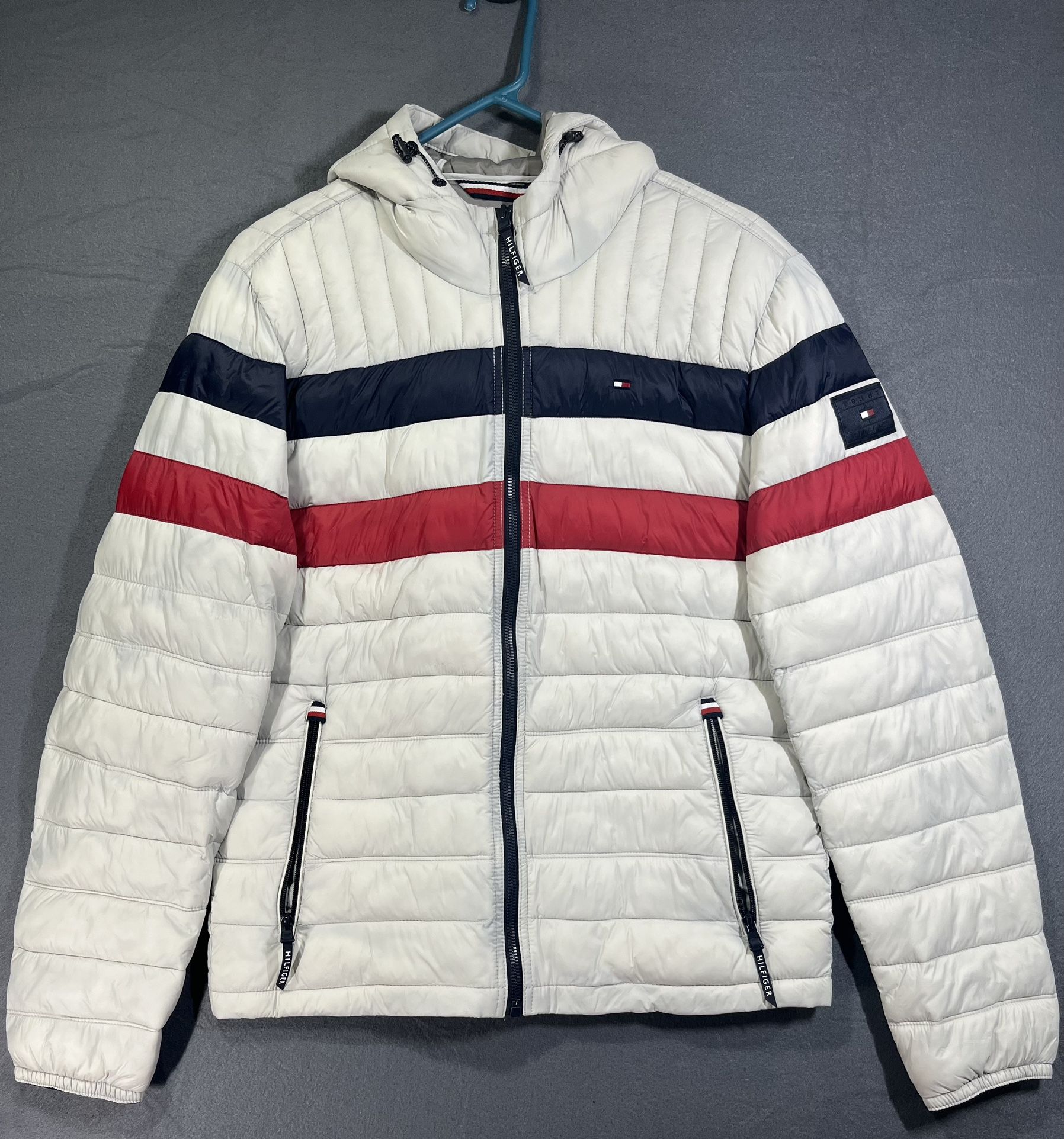 Tommy Hilfiger Men's Puffer Jacket - Size Small (Gray Red Navy Blue)