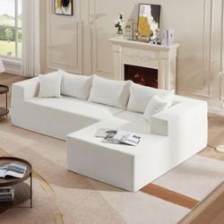 Modern White Sectional Sofa with Chaise – 108” Wide Minimalist Couch
