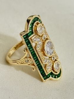 New Art Deco Style Luxury Zircon Stone Gold Tone Emerald Cut Engagement in 7