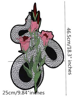 (5) Large Embroidery Snake & Flower Iron-on Patches