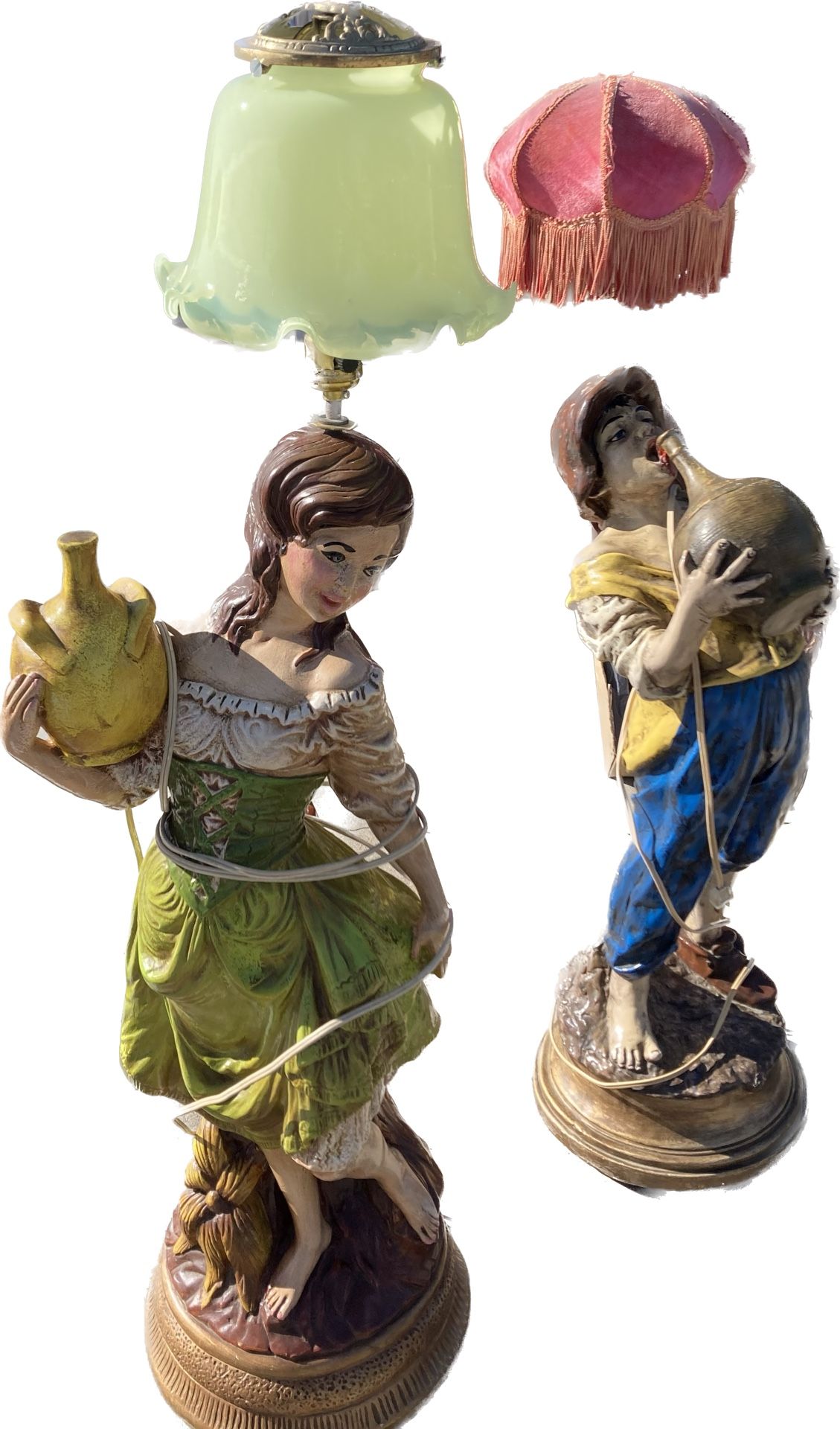 Vintage Capodimonte Mid Century Girl Boy Floor Lamps