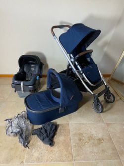 Uppababy Cruz V2 Stroller with Bassinet and Car Seat Blue
