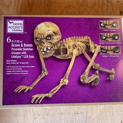 Poseable Creeper 6ft skeleton with Lcd Eyes + BONUS ITEM! A Cerberus With Lcd Eyes