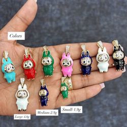 14k Real gold Stamped Labubu  Doll Pendant In All Colors 