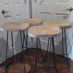 For Sale: Set of 4 Modern Rustic Wooden Bar Stools