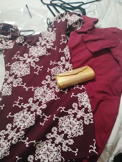 Burgundy Embroidered Dress with Lace Detail