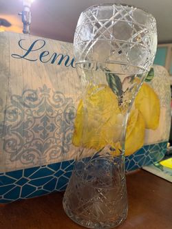 Cut Crystal Glass Vase with Etched Floral Design