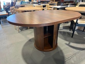 New -Extendable Round Dining Table for 4-6 People, 43"-59" Modern Oval Kitchen Table with Fluted Base and Storage, Circle Dining Table for Dining Room