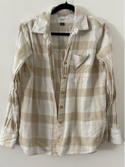 American Eagle plaid flannel shirt beige white XXS