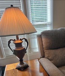 Vtg Berman- Antique gold glazed Lamp with Shade - 32" H