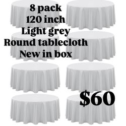 8 Pack Light Grey Round Tablecloths NEW IN BOX