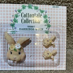Cottontail collection Easter Bunny Earrings and pin set new