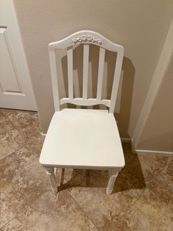 Petite White Wooden Vanity Chair With Floral Detail