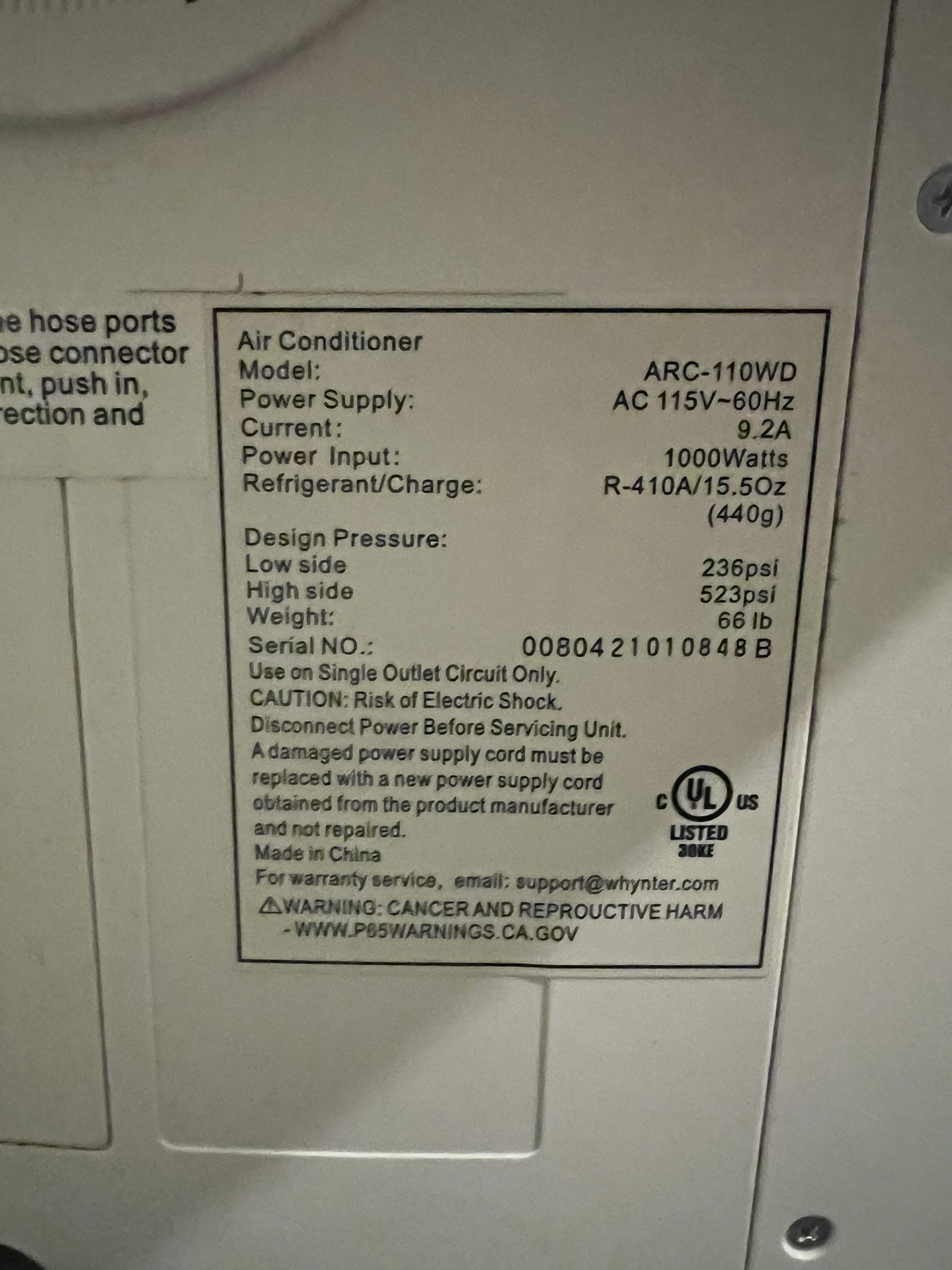 Whynter Portable A/c With remote model ARC110wd for Sale in Decatur