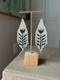 Large Floral Beaded Dangle Earrings ( H5” ) firm on price