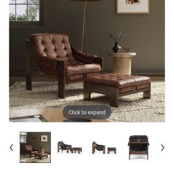 Four hands 
Halston Lounge Chair with Ottoman Set top grain leather 