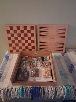 Wooden Multi-Game Set Chess Checkers Backgammon