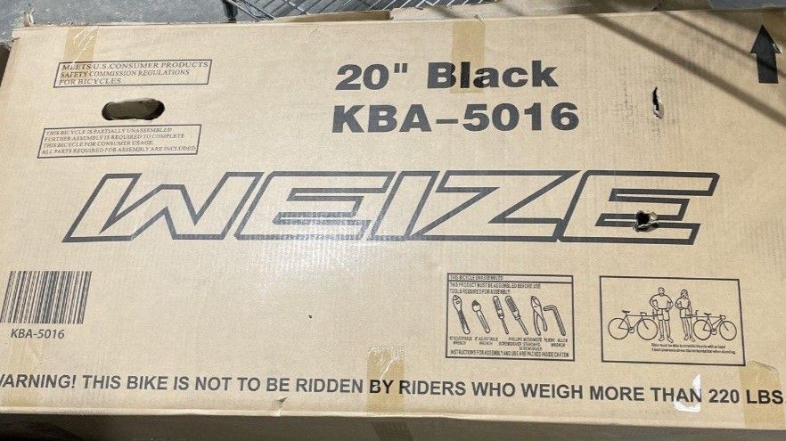 BMX Freestyle Bike-- WEIZE-- 20 Inch Black KBA-5016. NEW In Opened Box.