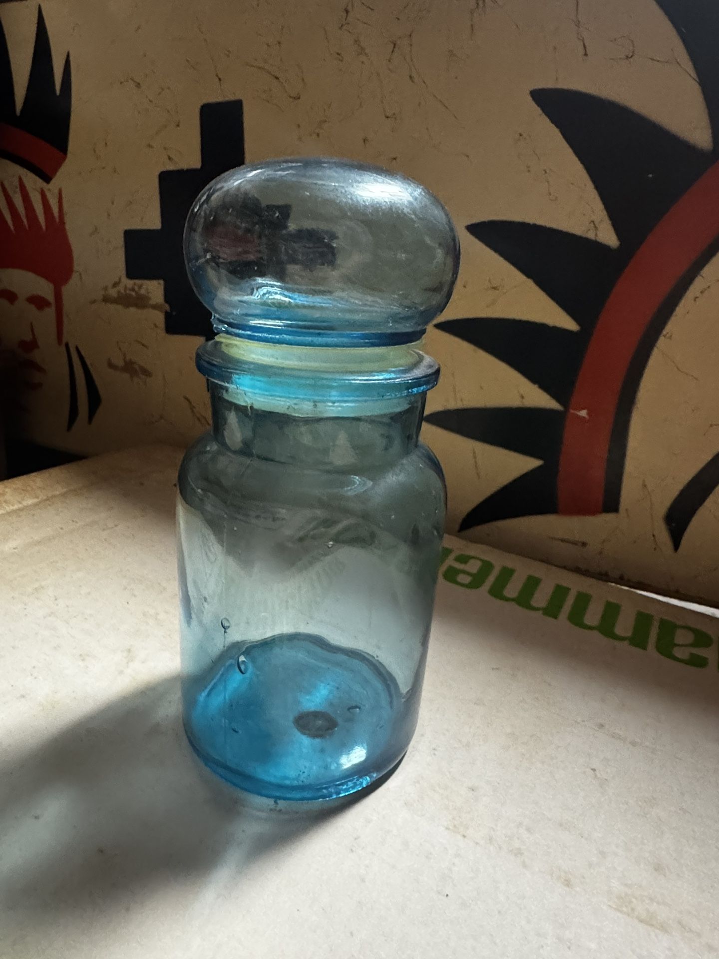 Blue Art Glass Bubble Top Apothecary Jar Canister
