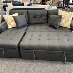 Black Linen Sleeper Sofa Bed Couch 