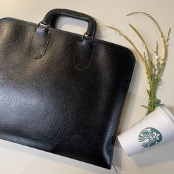 NSM Chicago Vintage Black Leather Binder Zippered Closure Portfolio / Briefcase