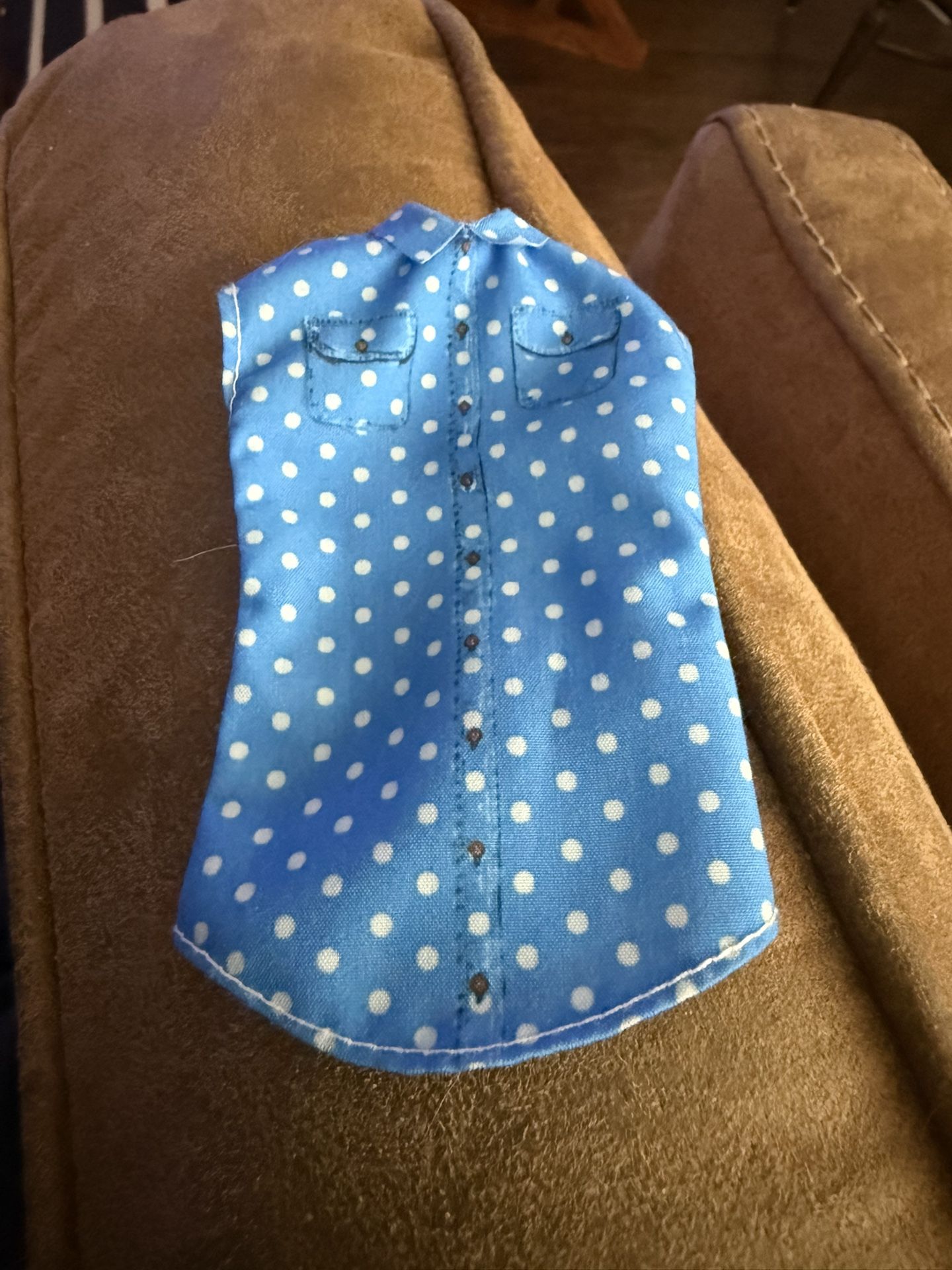 Barbie Doll Clothes Blue White Polka Dot Top Shirt Blouse Faux Buttons