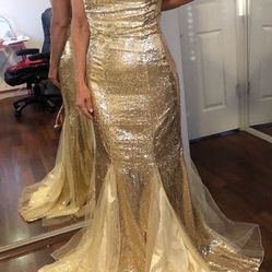 Gold Sequin Strapless Ballgown