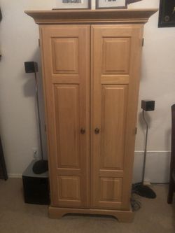 Solid Oak Cabinet With Shelves &. Drawers