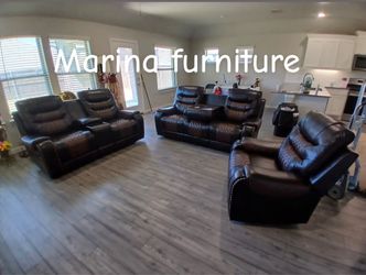 Dark Brown Leather Reclining Sofa Set – 3 Pieces