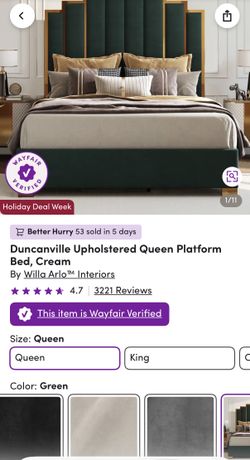 Duncanville Upholstered Queen Platform Bed, Green