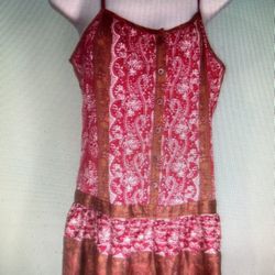 Charlotte Russe Women's Large Silk Polyester Red Brown Floral Sleeveless Dress