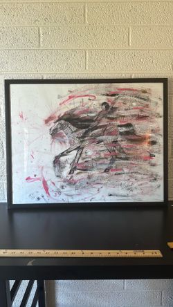 Original signed  artwork horse with rider abstract framed 29x23 porch pick up