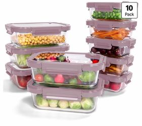 Glass Food Storage Containers with Lids, 10 Pack