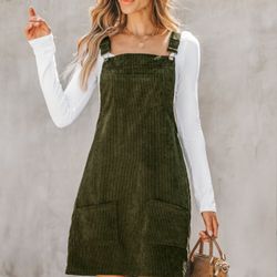 NEW WITH TAG CUPSHE Womens Corduroy Square Neck Mini Overall Dress Size XS