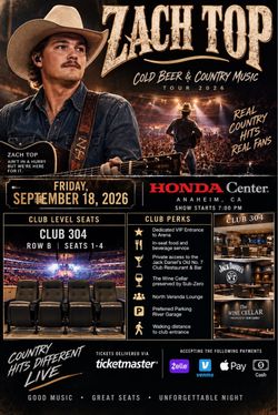 Zach Top Concert Tickets – Club 304 Seats