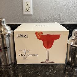 Set Of Margarita Cocktail Glasses And Cocktail Shakers